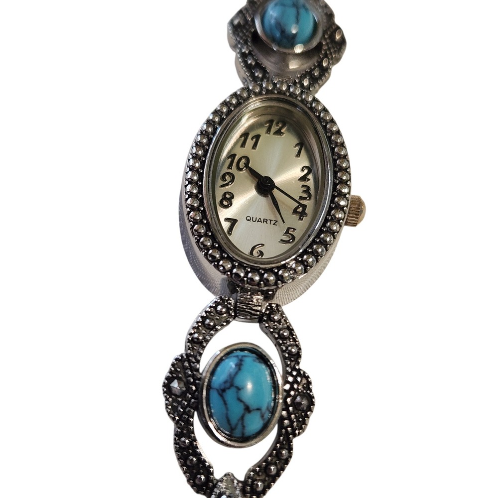 MZ Berger Marcasite Style Turquoise Quartz‎ Watch W504 Needs Battery